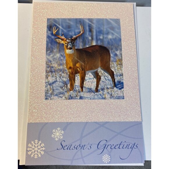 Holiday Greeting Cards Set of 18 Deer Scene Glittery By American Greetings - Picture 2 of 7
